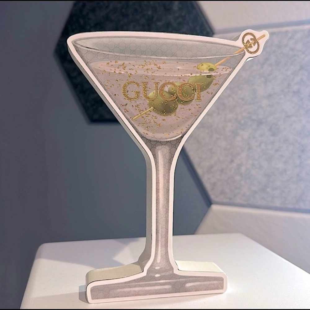 Gucci Gold Martini Glass Art Luxury 3D Wood Table Top Decor Decoration - Picture 3 of 4